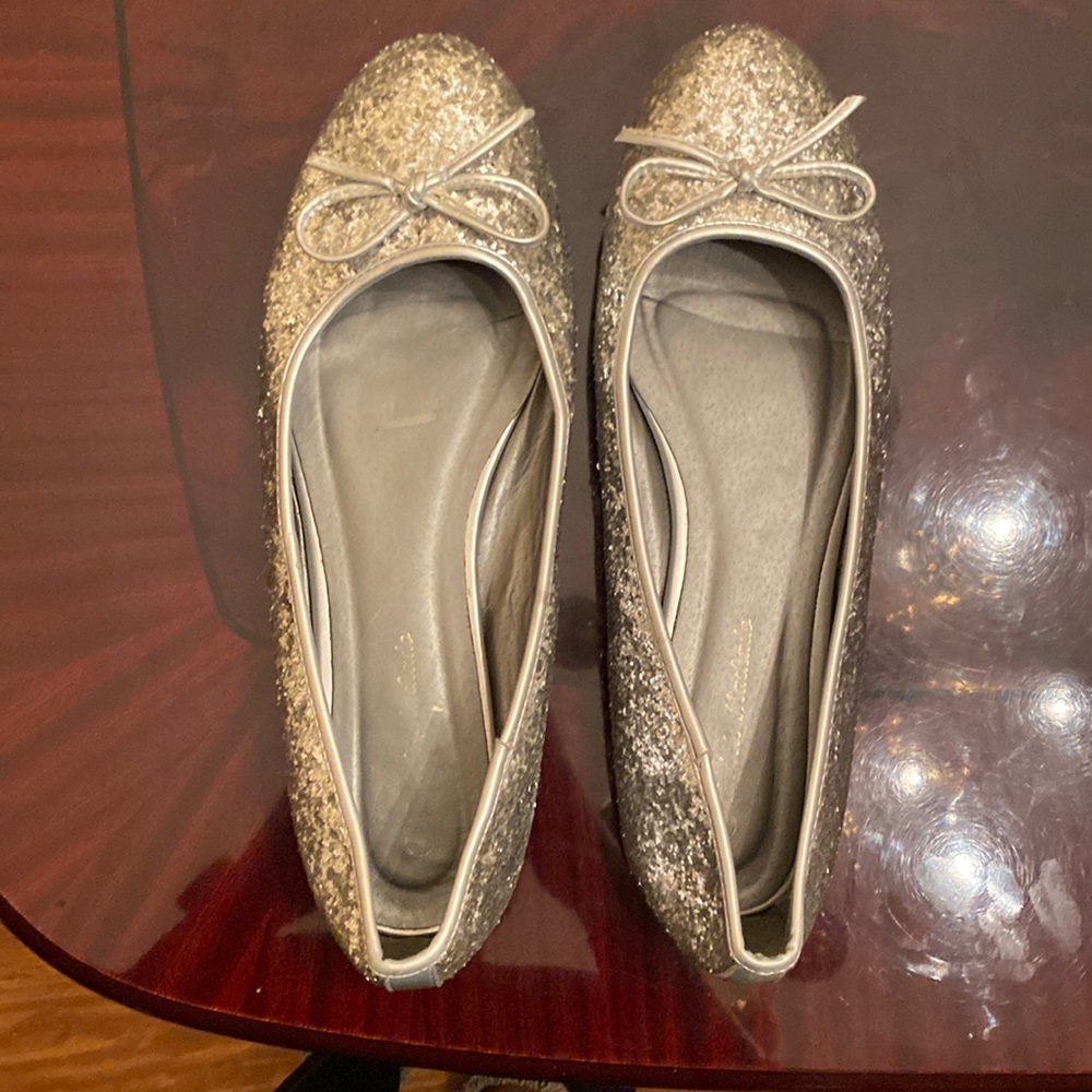 Silver Glitter Size 13W Used Slip on Flat